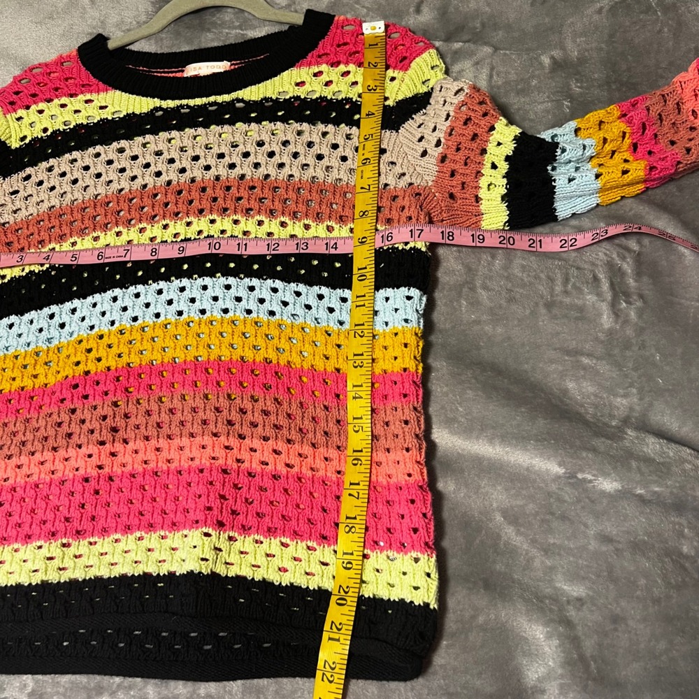 Lisa Todd Womens XS Striped Open Knit Cotton Blend Sweater Multi-Color Crew Neck - Picture 4 of 7